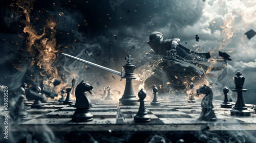 Knights fighting on a chess board