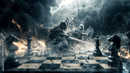 Knights fighting on a chess board