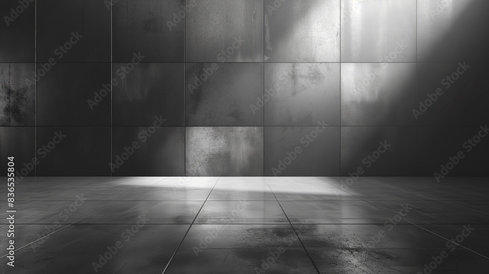 Empty Dark Room with Tiled Floor and Walls Empty Dark Room with Tiled Floor and Walls