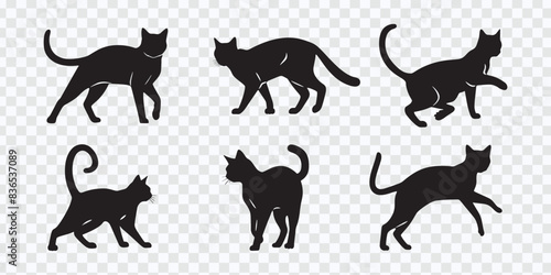  Dynamic Cat Silhouettes Vector  Various Poses in Black on White Background 