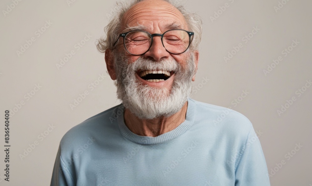 A man with a beard and glasses laughing. Generative AI. A man with a beard and glasses laughing. Generative AI.
