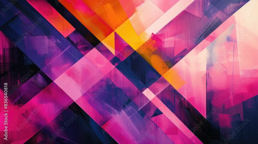 Geometric abstraction with sharp angles and a vibrant palette of purples and pinks Geometric abstraction with sharp angles and a vibrant palette of purples and pinks