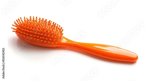 Isolated orange hairbrush on white background.