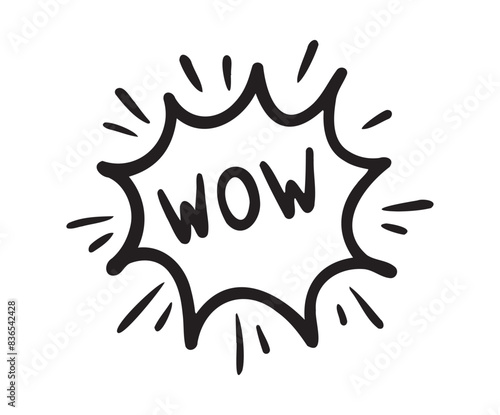 Wow Hand drawn bold cloud speech bubble element wow text. Explosion cloud icon. Isolated Comic doodle sketch style