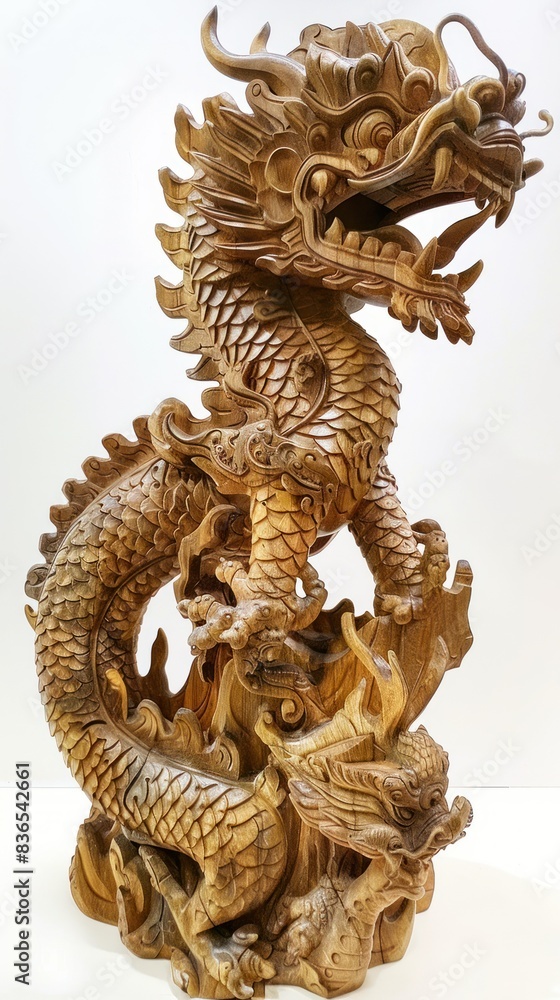 Fototapeta premium Beautiful wood carvings of mythical animals.
