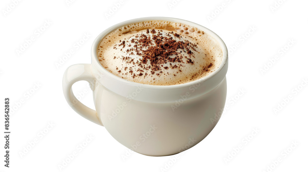 A close-up image of a creamy cappuccino in a white ceramic cup topped with chocolate. Perfect for cafes, coffee shops, and beverage promotions. A close-up image of a creamy cappuccino in a white ceramic cup topped with chocolate. Perfect for cafes, coffee shops, and beverage promotions.