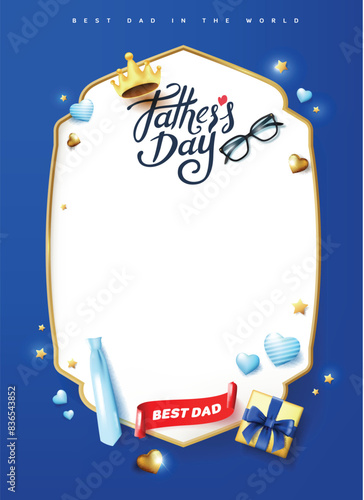 Happy Father's Day greeting card sign banner frame with empty space and festive decoration
