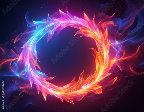 abstract background with fire, Intense ring of fire with a vibrant blue to red pink orange gradient on dark canvas