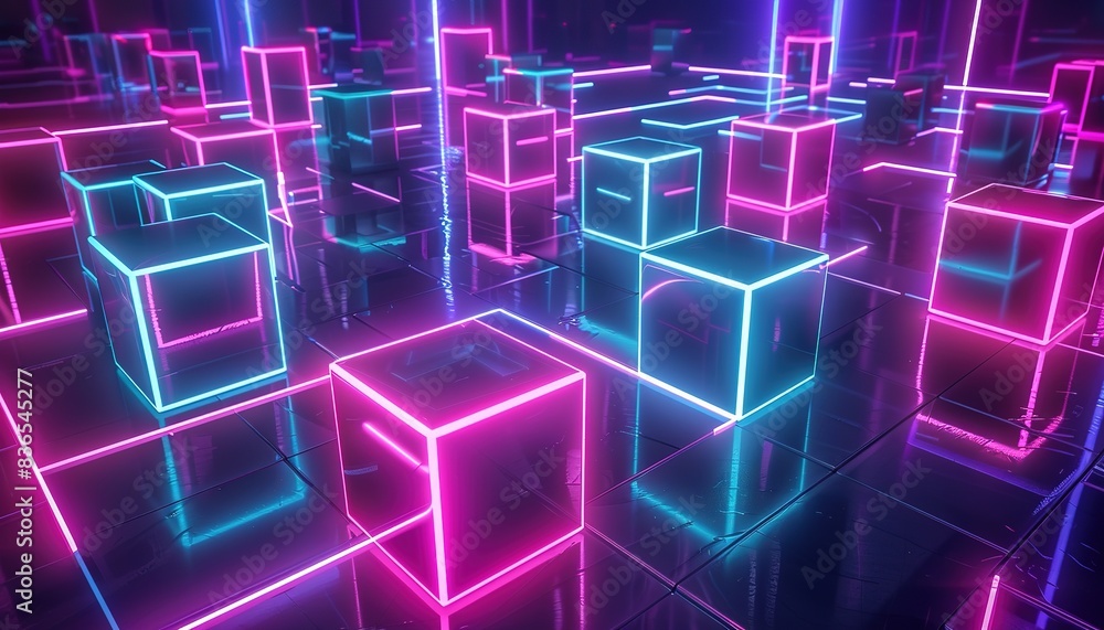 3D Cubes on Neon Glow background 3D Cubes on Neon Glow background