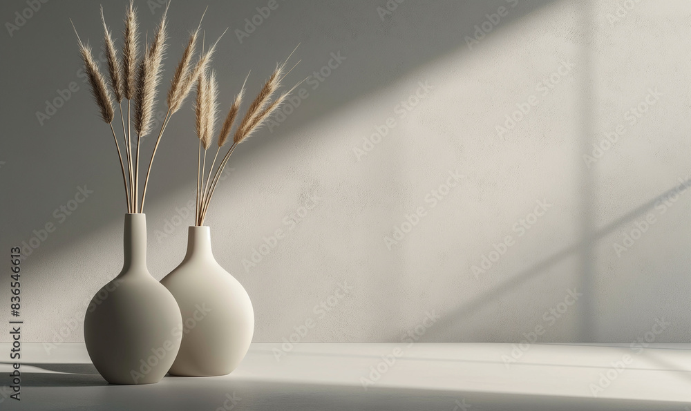 3d rendering, Minimalist gray background for product photography with just one object as the highlight. A ceramic vase placed on a shelf in front of a grey wall 3d rendering, Minimalist gray background for product photography with just one object as the highlight. A ceramic vase placed on a shelf in front of a grey wall