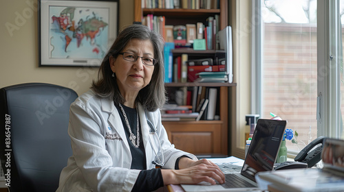 Woman Doctor Conducting Virtual Consultations from Her Office Desk