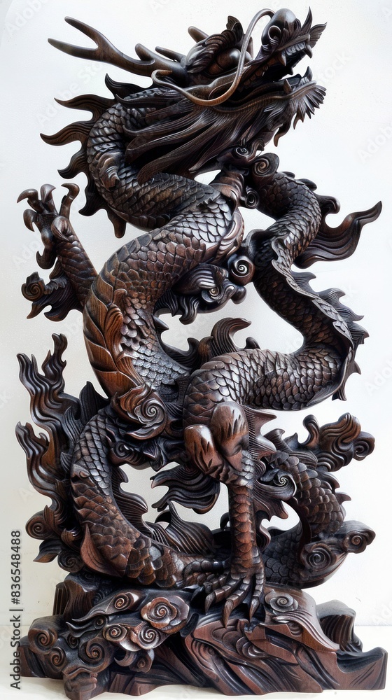 Fototapeta premium Beautiful wood carvings of mythical animals.