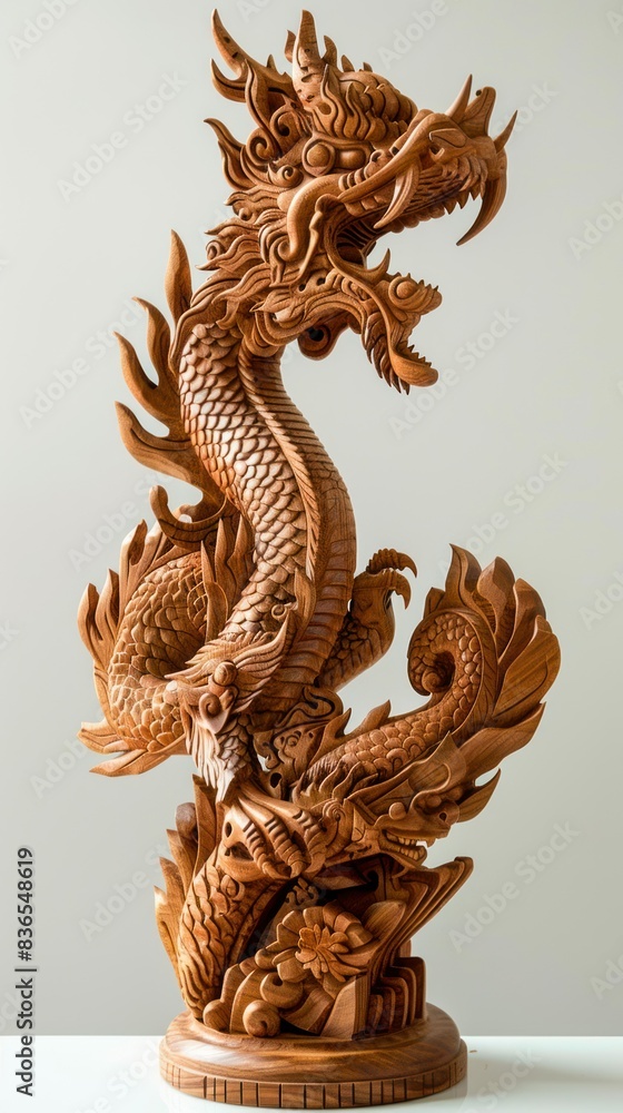 Fototapeta premium Beautiful wood carvings of mythical animals.