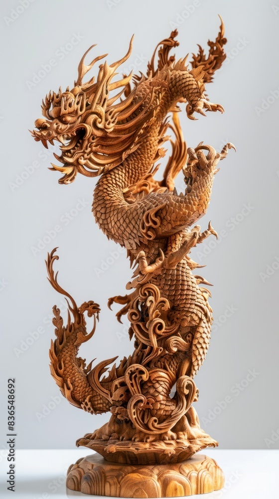 Fototapeta premium Beautiful wood carvings of mythical animals.