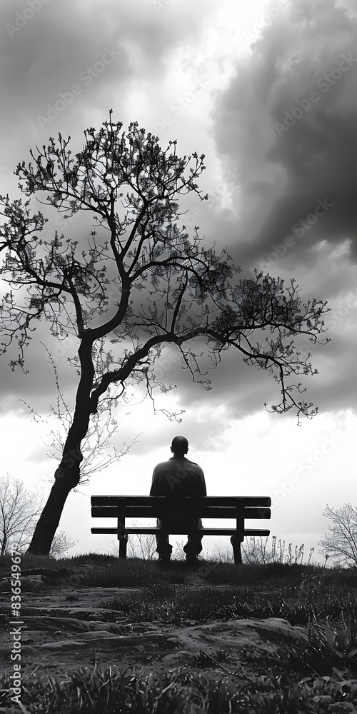 Indivíduo Solitário Contemplativo Sentado no Banco Indivíduo Solitário Contemplativo Sentado no Banco