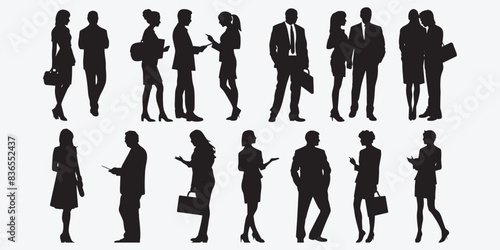 "Business People Silhouettes Vector Set: Professional Poses and Networking Illustrations"