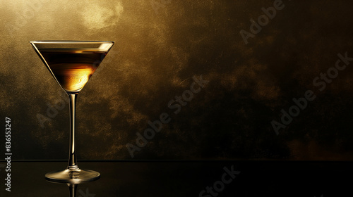 A luxurious gold and black design of a martini glass, emphasizing elegance and sophistication, luxury design, National Martini Day, with copy space