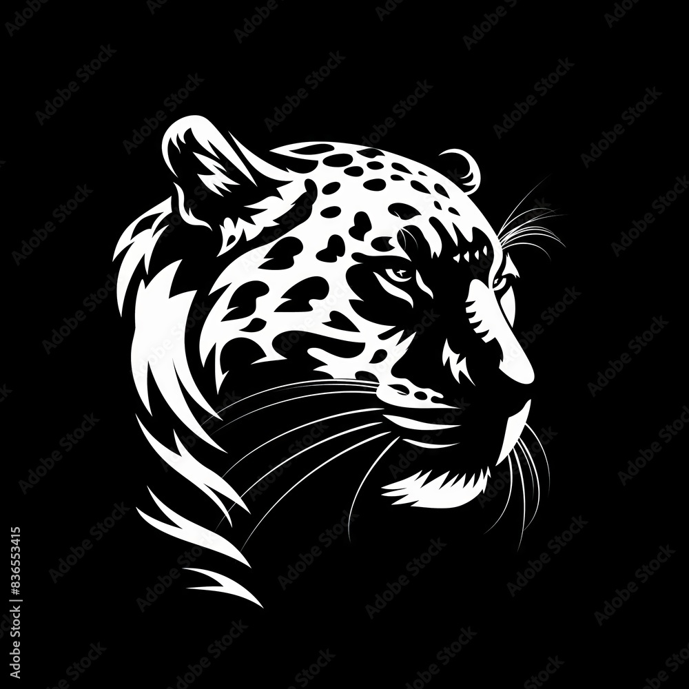 A white logo on a black background in the form of a Jaguar or Leopard head. The wildcat logo design can be edited for your business. Vector illustration. A white logo on a black background in the form of a Jaguar or Leopard head. The wildcat logo design can be edited for your business. Vector illustration.