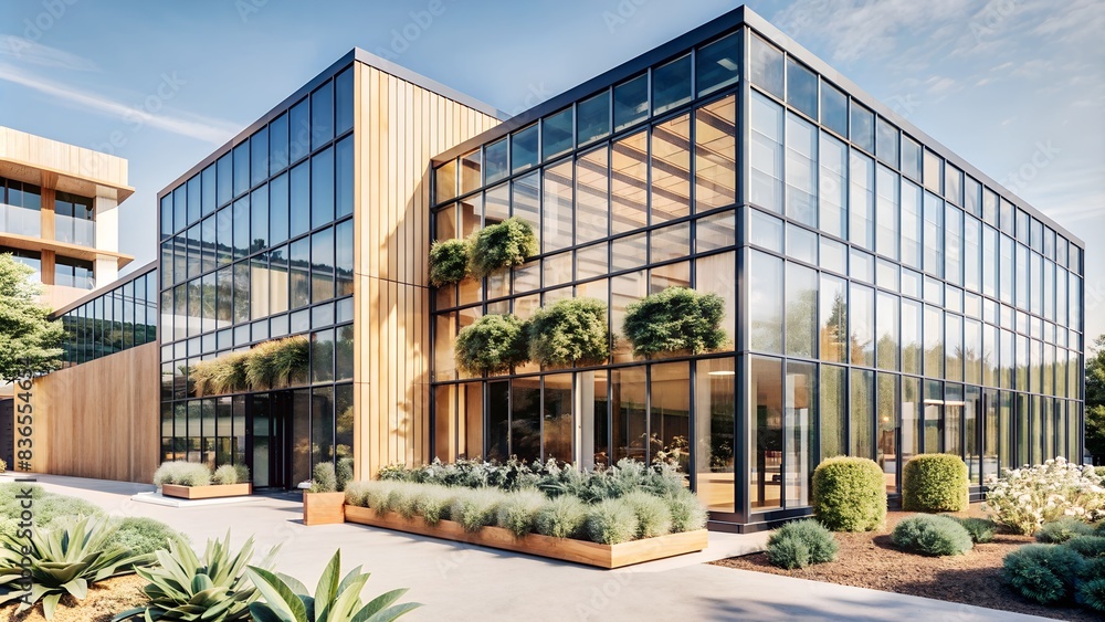 Eco-Friendly Modern Glass Building with Lush Greenery. Perfect for: Earth Day, Arbor Day, World Environment Day, Architecture magazines, corporate sustainability reports. Eco-Friendly Modern Glass Building with Lush Greenery. Perfect for: Earth Day, Arbor Day, World Environment Day, Architecture magazines, corporate sustainability reports.