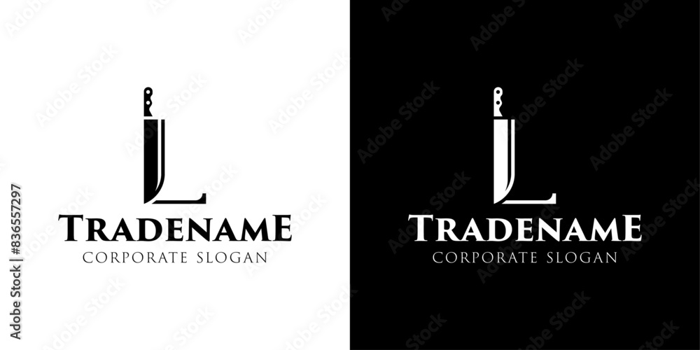 Obraz premium Letter L Knife Logo, for Culinary Brands, Knifemakers, and Chefs