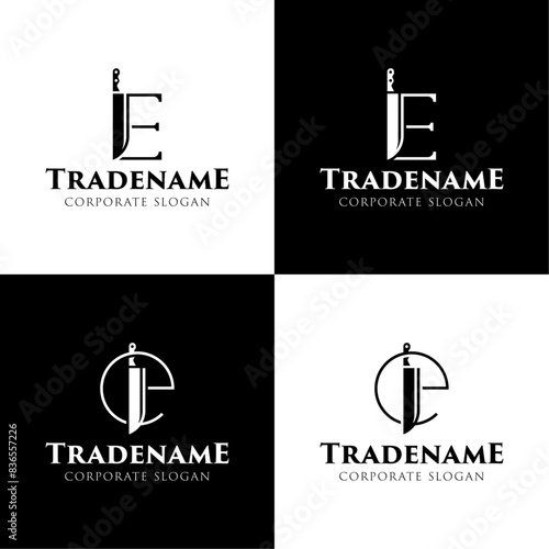 Letter E Knife Logo, for Culinary Brands, Knifemakers, and Chefs