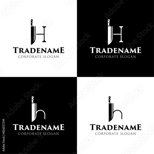 Letter H Knife Logo, for Culinary Brands, Knifemakers, and Chefs