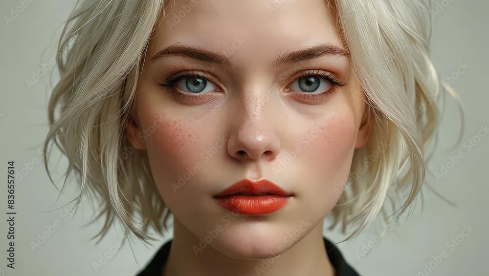Portrait of a Young Woman with Blonde Hair and Red Lips Portrait of a Young Woman with Blonde Hair and Red Lips