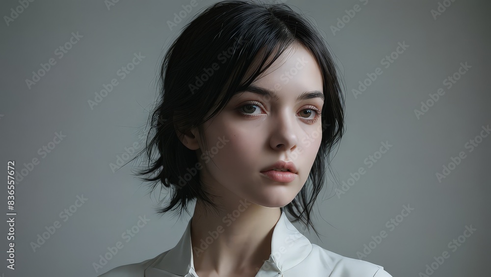 Portrait of a Beautiful Young Woman with Short Black Hair Portrait of a Beautiful Young Woman with Short Black Hair
