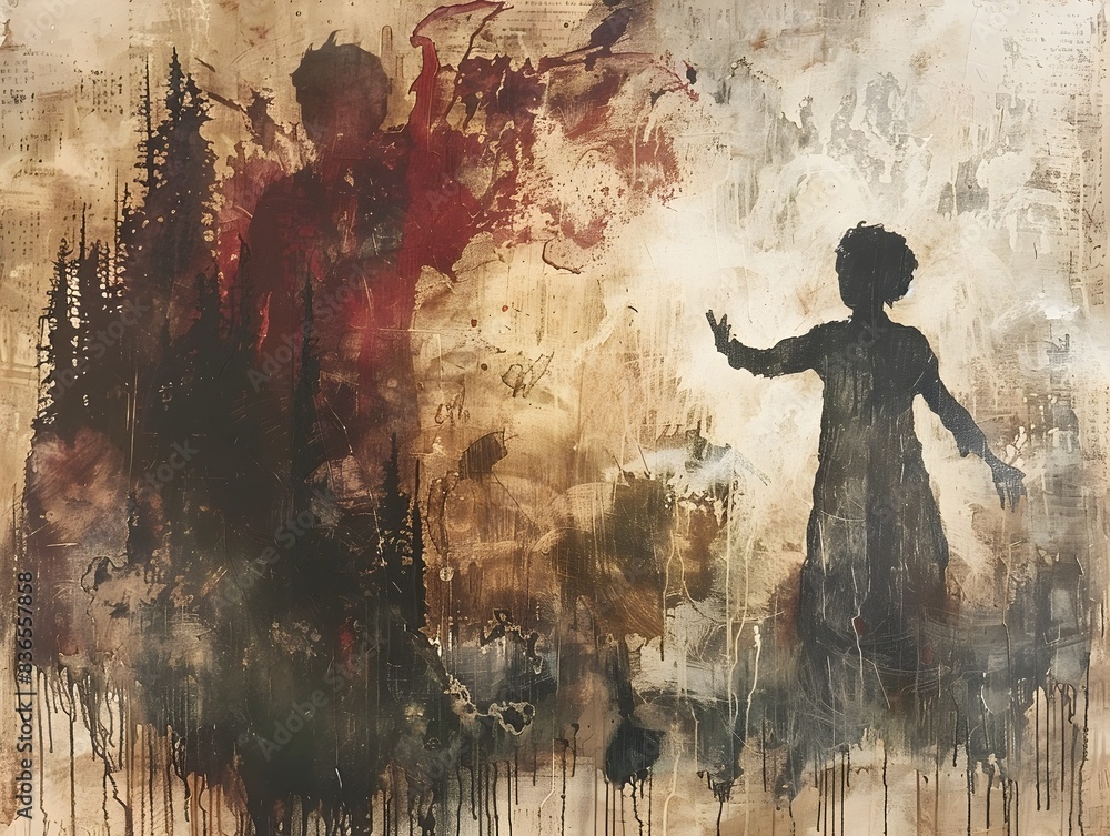 Mysterious Silhouette in Dramatic Landscape of Magical Aurora's Dream