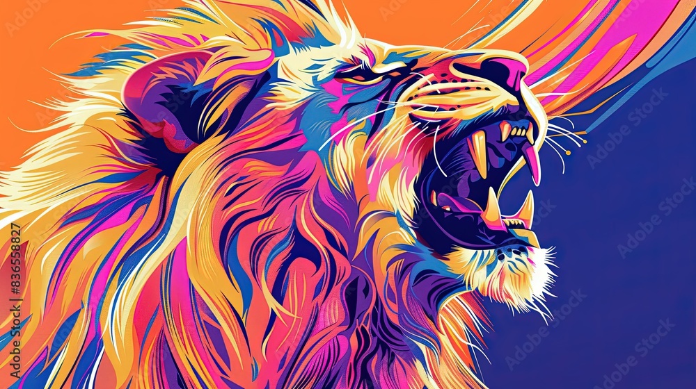 A vector illustration of a Lion, dynamic and energetic, bold outlines and bright colors A vector illustration of a Lion, dynamic and energetic, bold outlines and bright colors