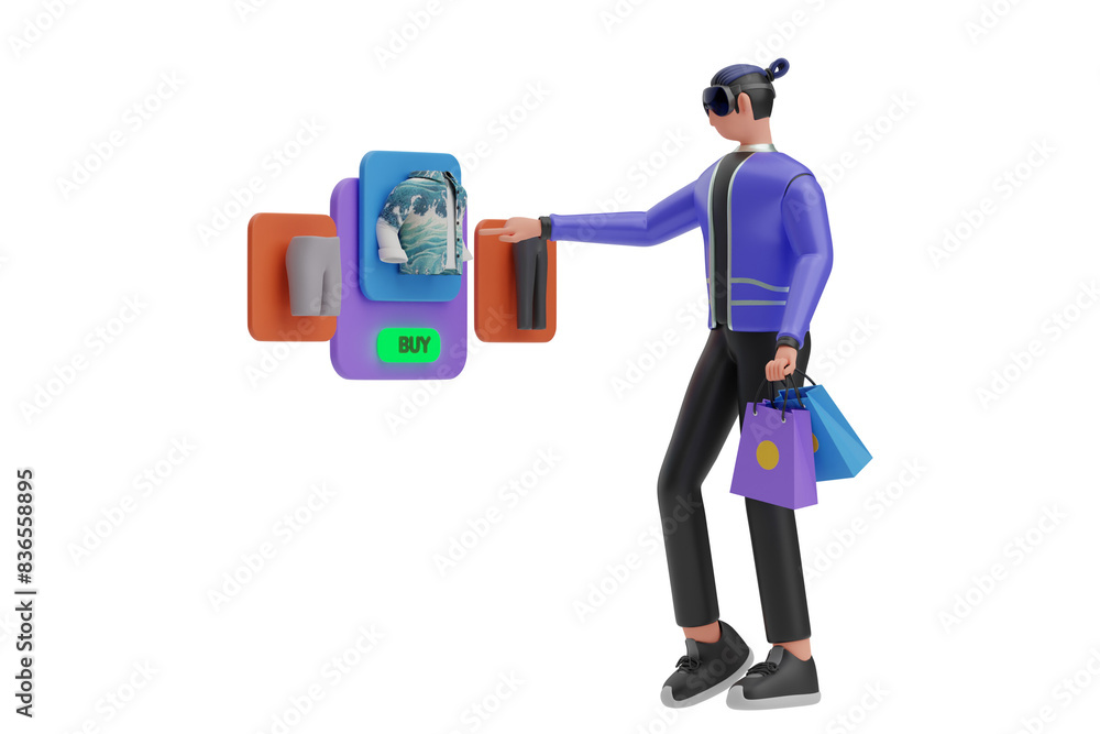 Virtual Shopping 3D Illustration
