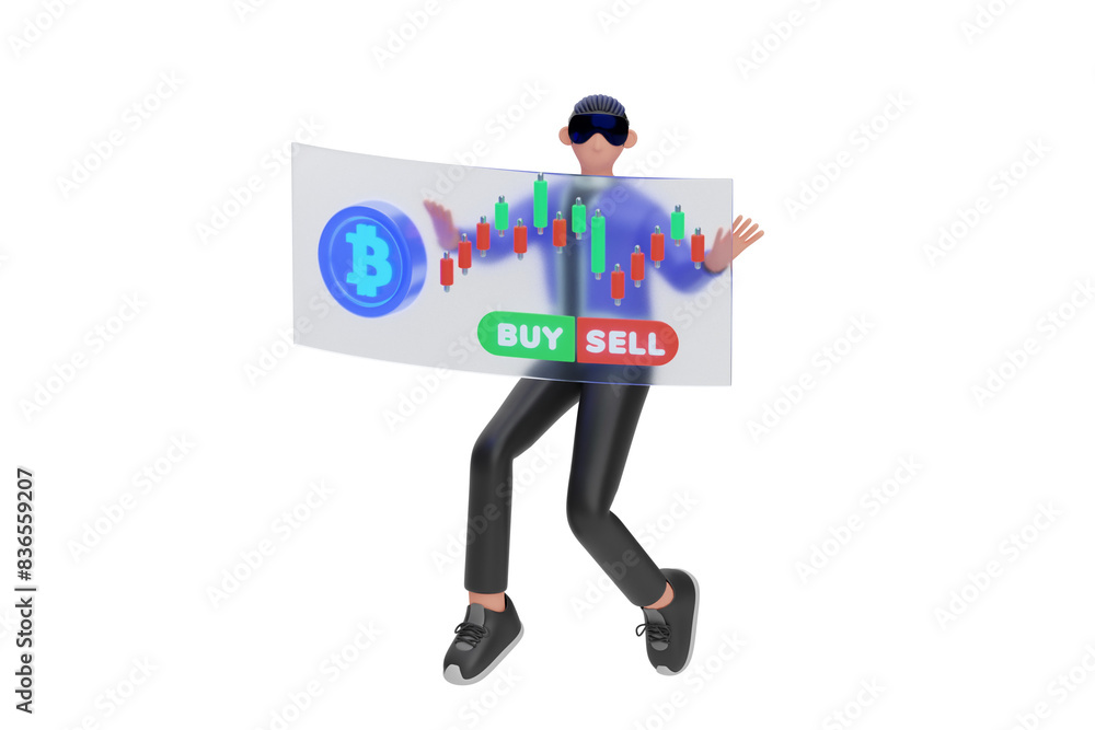 Trading cryptocurrency in Metaverse 3D Illustration Trading cryptocurrency in Metaverse 3D Illustration
