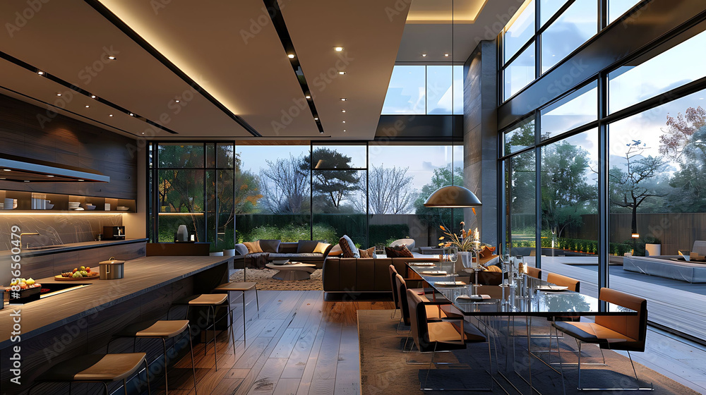 Modern dining room with a glass table Modern dining room with a glass table