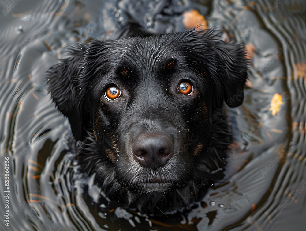 High angle view of dog swimming in lake High angle view of dog swimming in lake