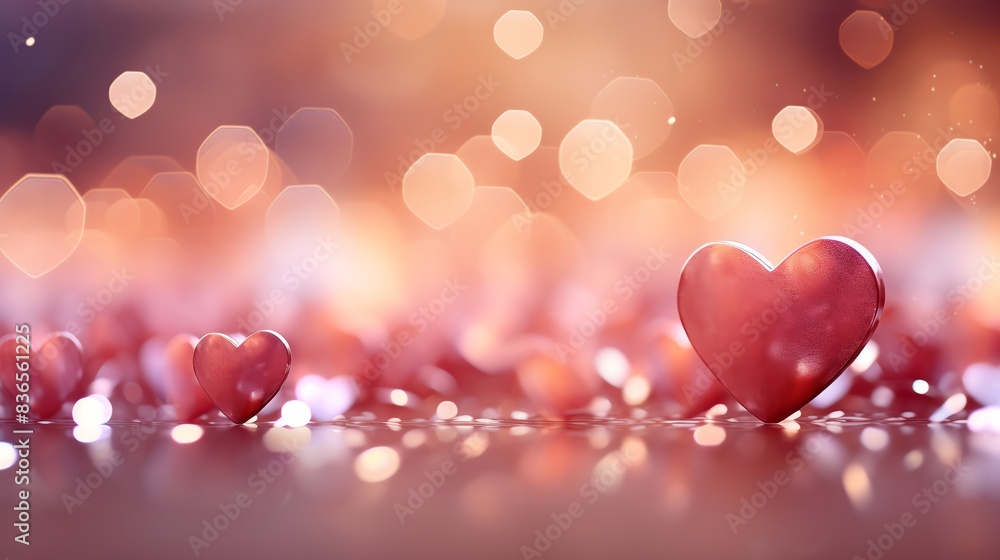 Romantic background with red hearts and bokeh lights Romantic background with red hearts and bokeh lights