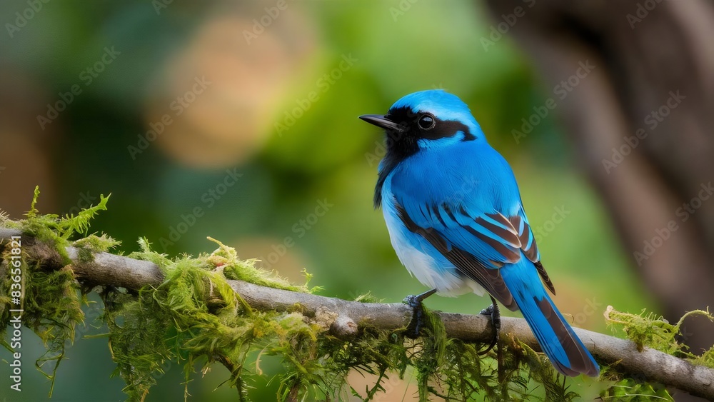 Blue Beauty: Ultramarine Flycatcher Against a Green Backdrop Blue Beauty: Ultramarine Flycatcher Against a Green Backdrop