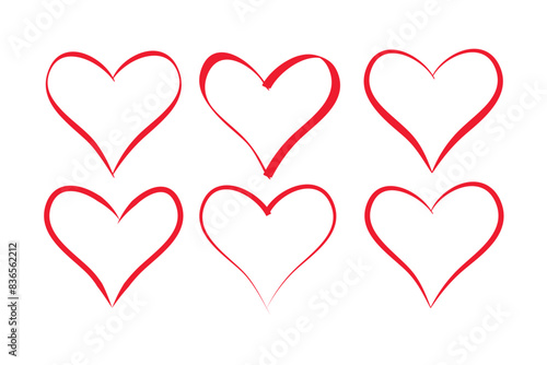 red heart shaped hand drawn line drawing for adorning the love of a young couple.