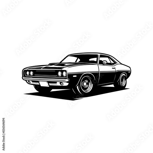 vintage muscle car illustration! This beautifully crafted artwork features a classic American muscle car in all its glory, with bold lines, sleek curves, and a powerful engine. Download now