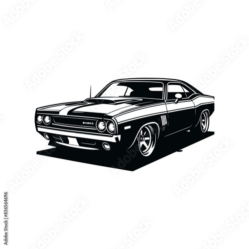 vintage muscle car illustration! This beautifully crafted artwork features a classic American muscle car in all its glory, with bold lines, sleek curves, and a powerful engine. Download now