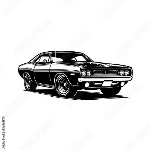 vintage muscle car illustration! This beautifully crafted artwork features a classic American muscle car in all its glory, with bold lines, sleek curves, and a powerful engine. Download now