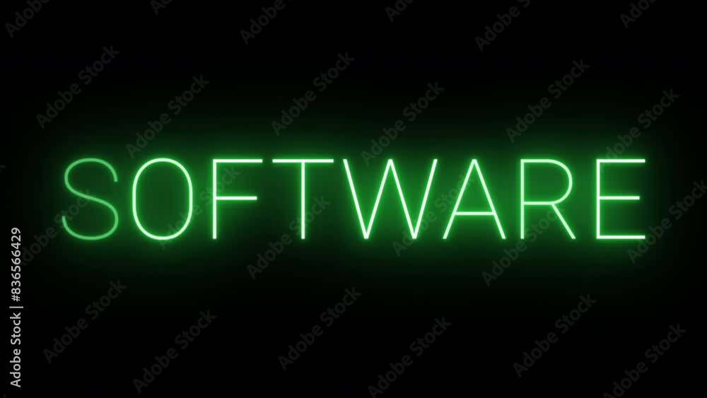 Flickering glowing green neon Software sign animated black background Flickering glowing green neon Software sign animated black background