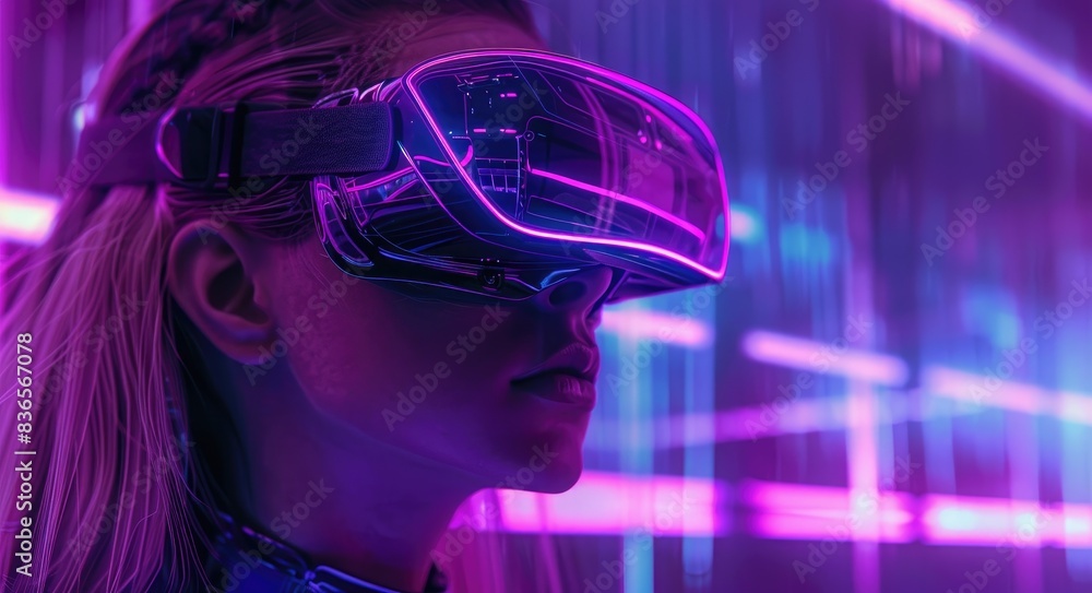 Woman in VR Headset with Neon Lights Woman in VR Headset with Neon Lights