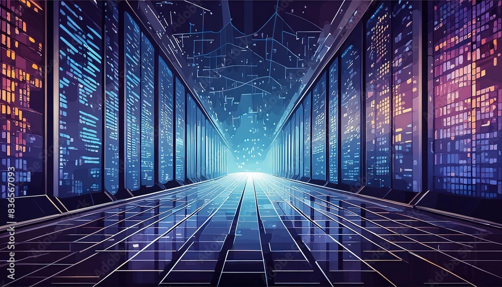 Obraz premium Futuristic Data Center with Digital Interfaces