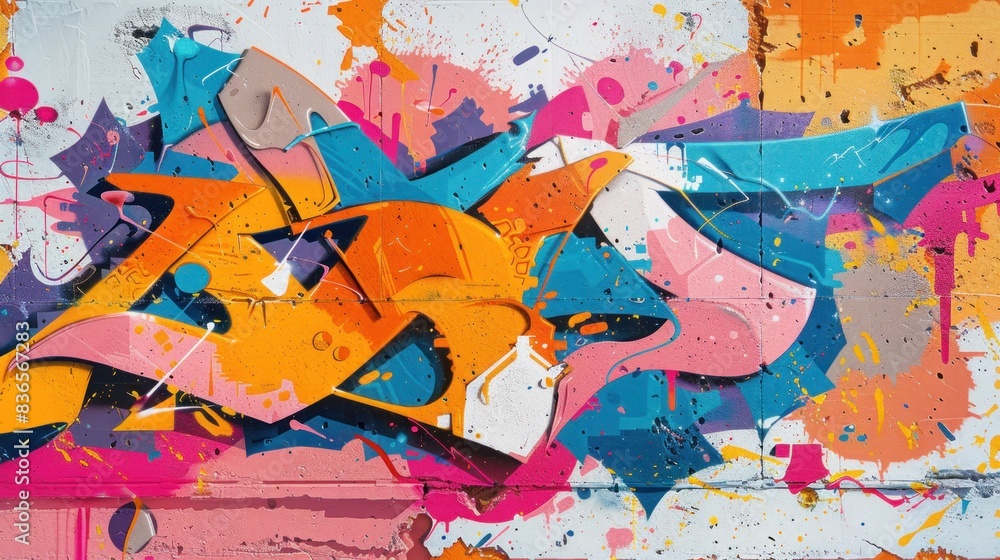 Naklejka premium Abstract graffiti paintings on concrete wall