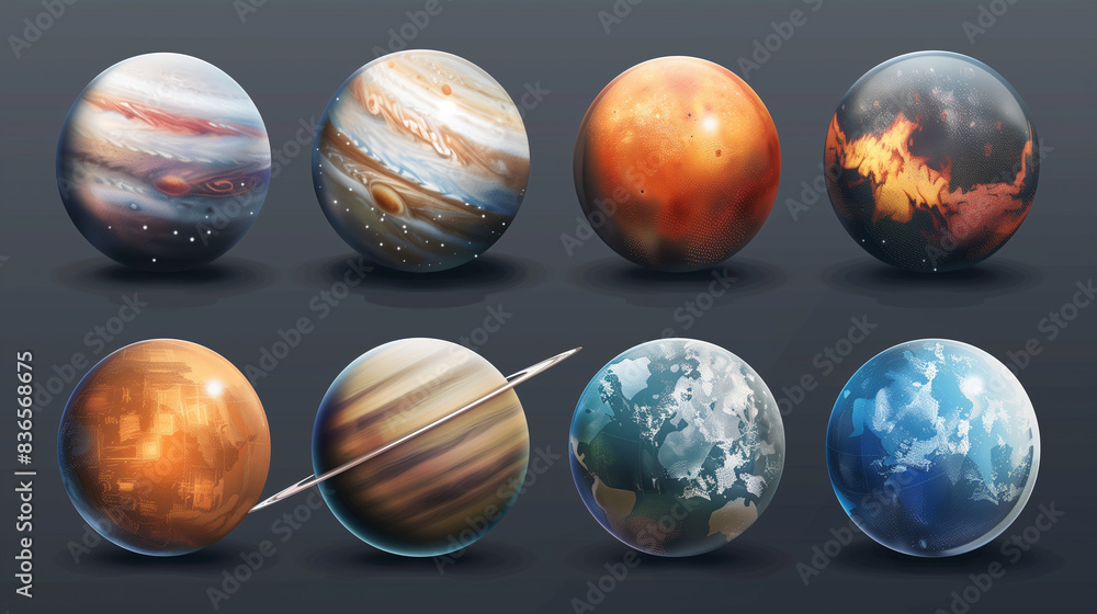 Set of realistic planets isolated on transparent background - Set of realistic planets isolated on transparent background -