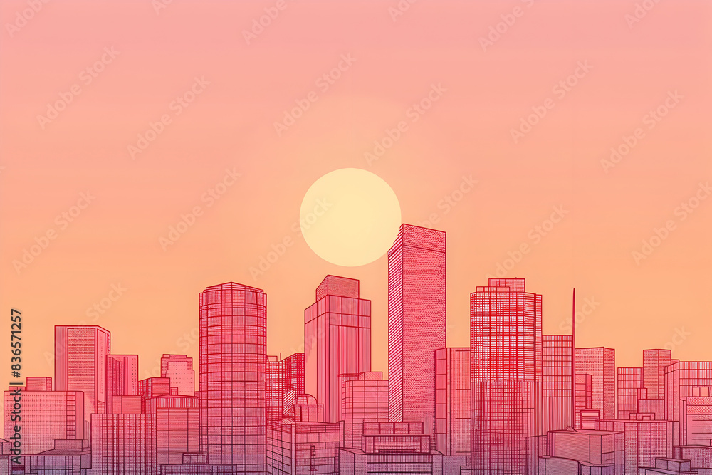 Vibrant Cityscape Skyline at Sunset with Skyscrapers and Buildings Vibrant Cityscape Skyline at Sunset with Skyscrapers and Buildings