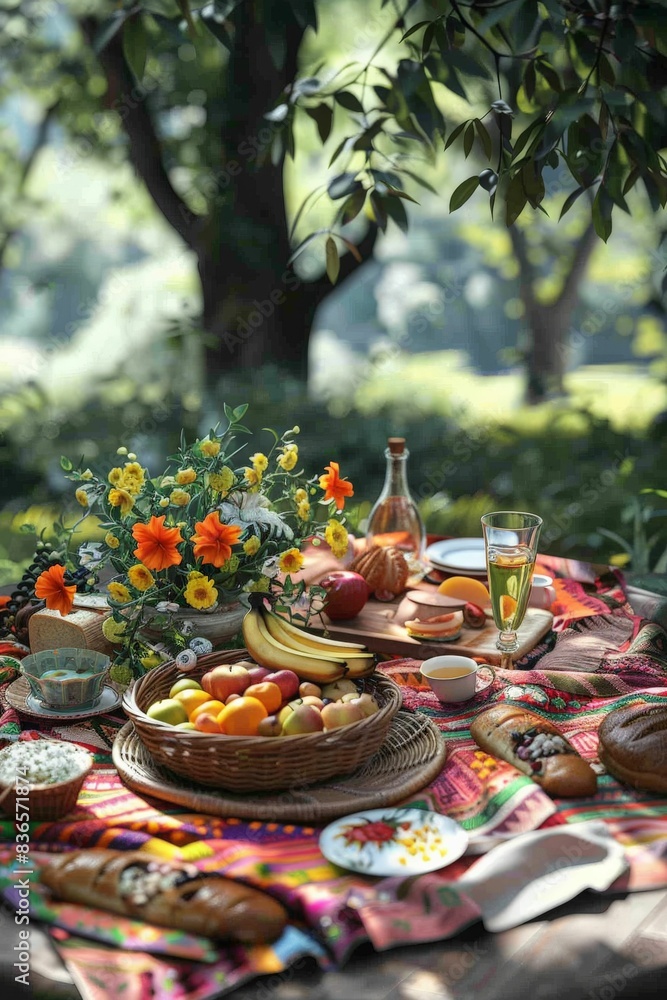 Picnic moment into a vivid digital illustration with a side view perspective Enhance the natural light to infuse the scene with a cozy and inviting ambiance Ai Picnic moment into a vivid digital illustration with a side view perspective Enhance the natural light to infuse the scene with a cozy and inviting ambiance Ai