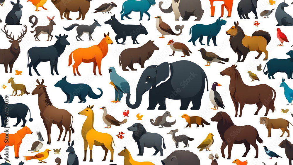 Obraz premium Many animals together themed logo icon symbol emblem on the white background Generative AI