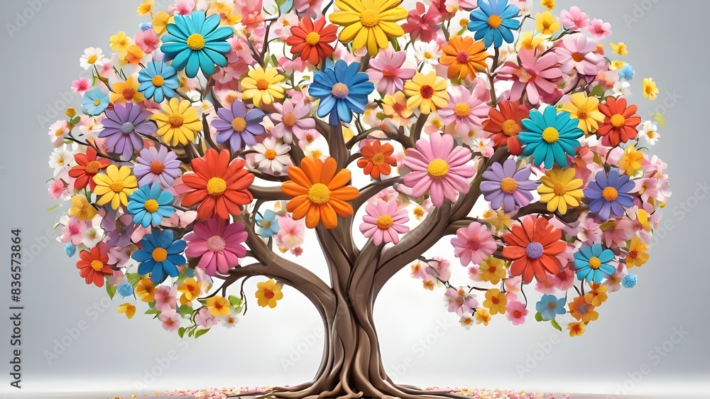 Human brain tree with flowers, self care and mental health concept, positive thinking, creative mind, Human brain tree with flowers, self care and mental health concept, positive thinking, creative mind,