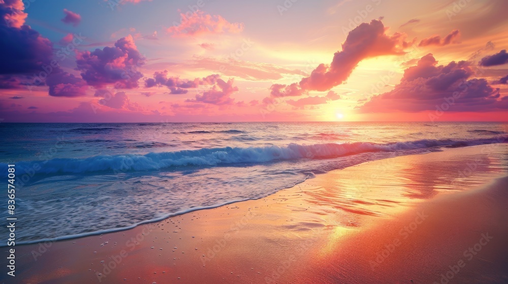 Gentle Waves and Glowing Skies, A Serene Beach Sunset.
